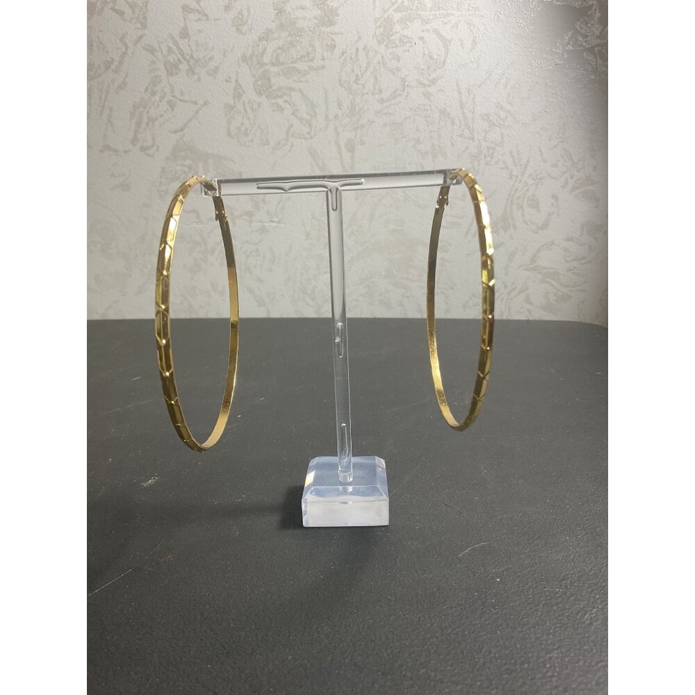 Gold Tone Large Hoop Earrings With Textured Design